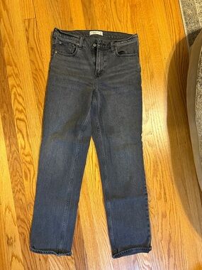 Abercrombie & Fitch Mid-Rise Straight Jeans in Charcoal Blue